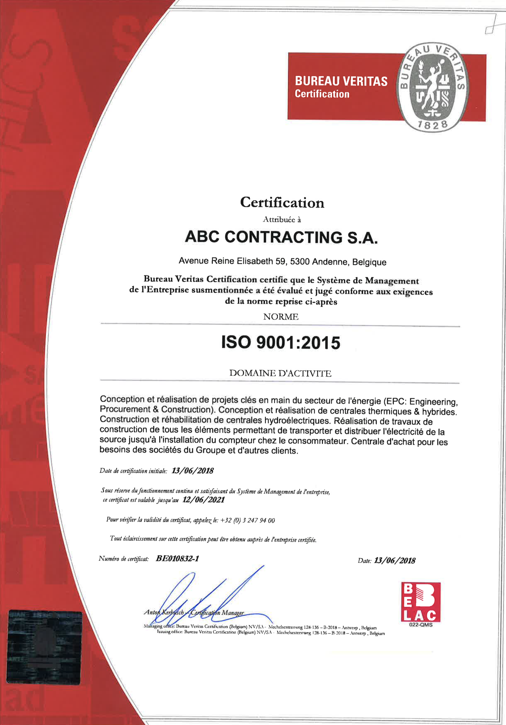 certification ISO 9001 : 2015
